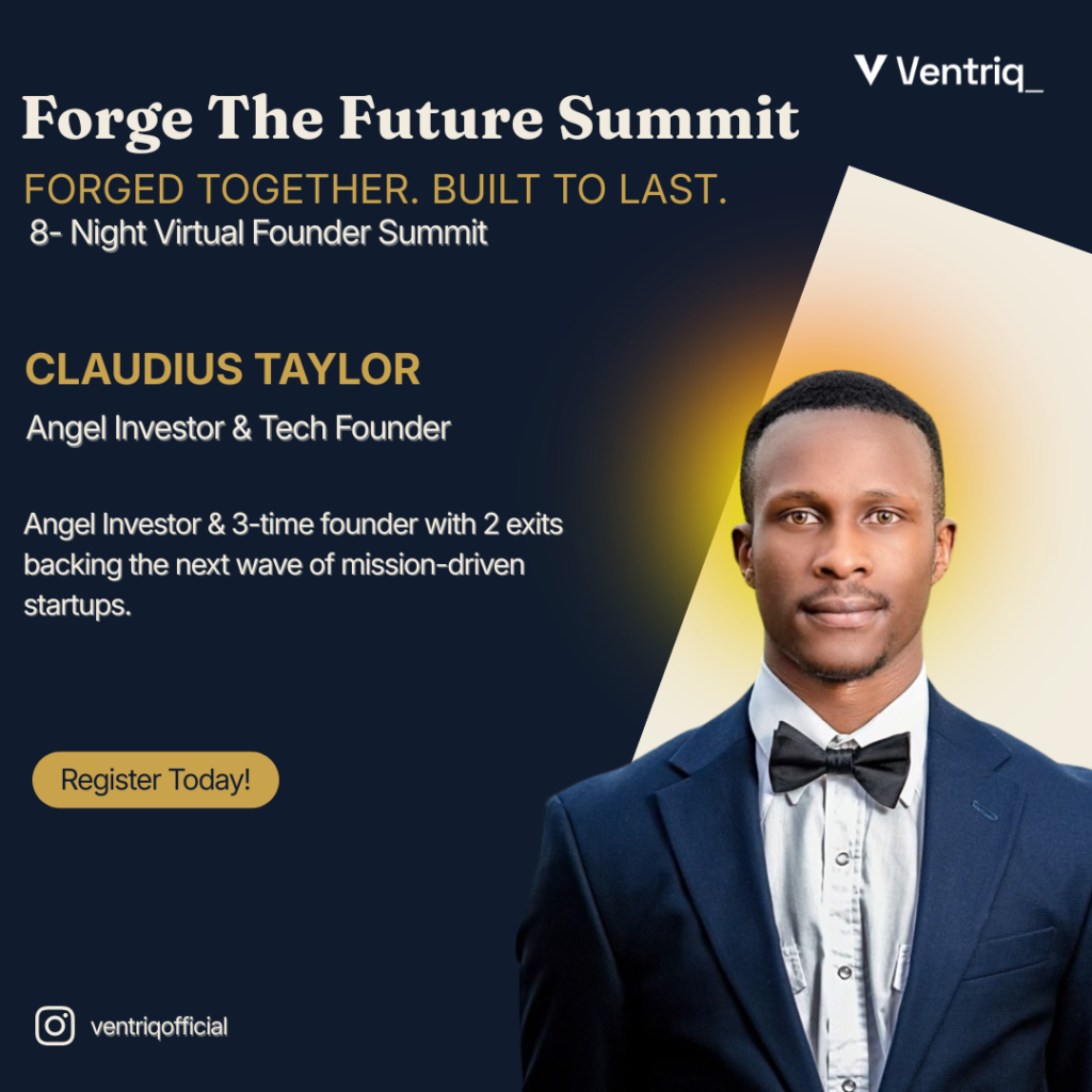 Claudius Taylor speaker card for the Forge The Future Summit virtual founder summit